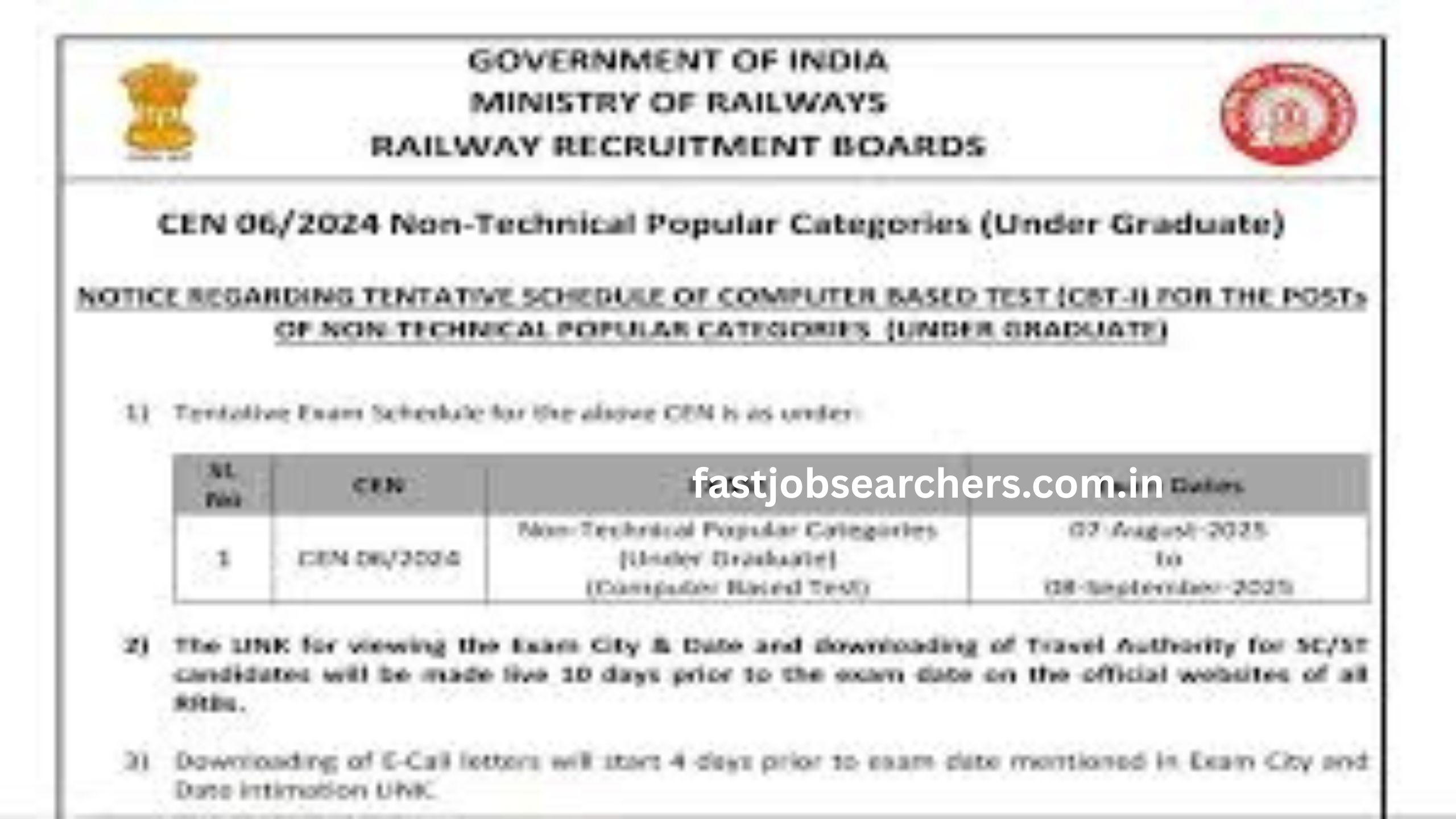 RRB NTPC UG Admit Card 2025 & Exam City Details